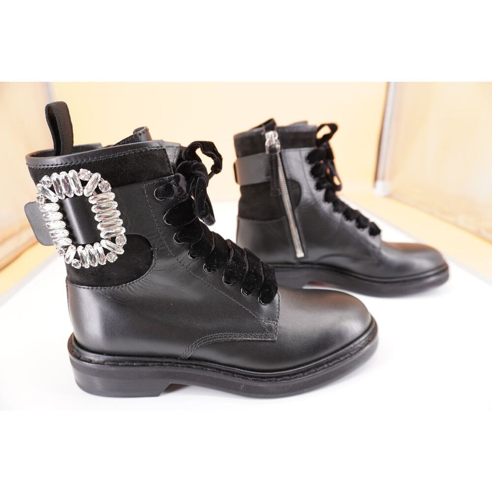 Roger Vivier Viv Rangers Buckle Boot Crystal Buckle Biker Sz 35.5 New $1875 lace - Picture 10 of 11